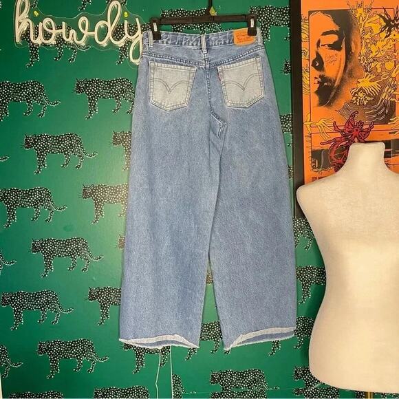 Levi 94’ Baggy Wide Leg Color Block 2 Tone Cotton Denim Jeans Size 14 Teen - Picture 7 of 10